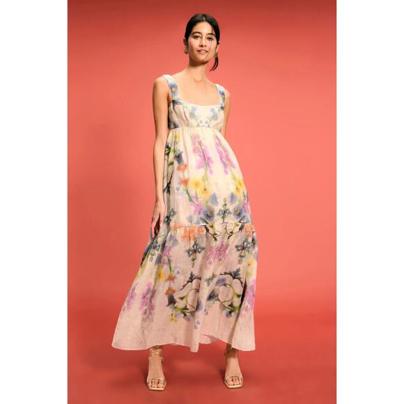 Marchesa Rosa Ramie Maxi Dress Floral Print Multicolor Gown, Size 4, Retail $595 - Picture 1 of 15